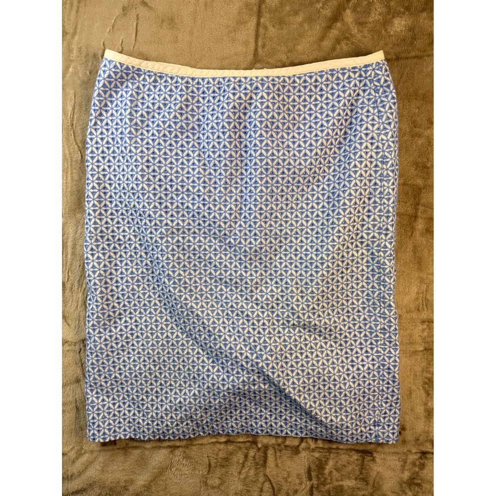 Talbots Blue White Geometric Eyelet Cotton‎ Pencil Skirt Size 6 Coastal Nautical